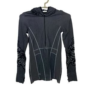 Athleta Twist Half Zip Hoodie Paisley Print Running Jacket Gray Black Size Small